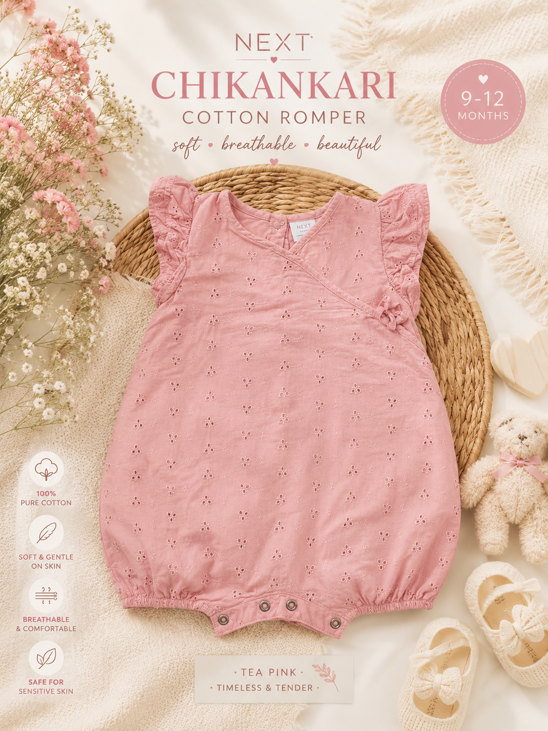 Next Tea Pink Chikankari Romper