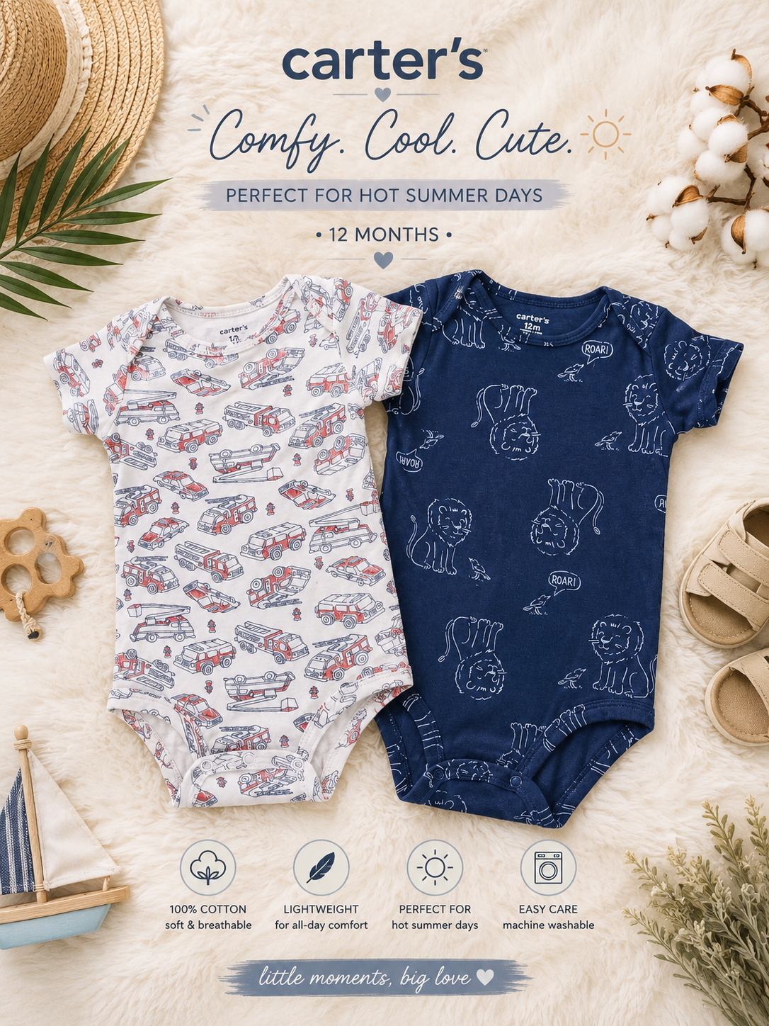 Carter's Pack of 2 Cotton Rompers.